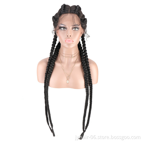 Cheap Braid hair wig synthetic hair wigs wholesale four long box braided twist lace wigs for black women